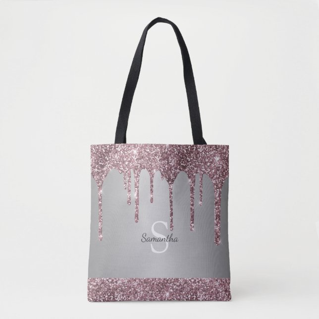Tote Bag Élégant Rose d'argent or rose Parties scintillant  (Devant)