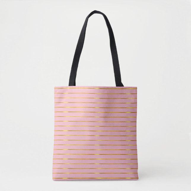 Tote Bag Élégant rose Faux Or Stripes Glamour Cute (Devant)