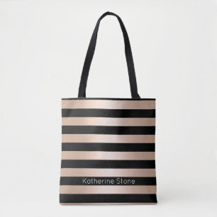 Tote Bag Élégant rose moderne de poulet doré noir rayé