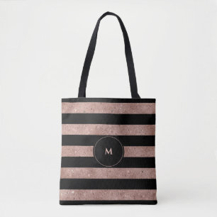 Tote Bag Élégant Rose noir Parties scintillant or rayé Mono