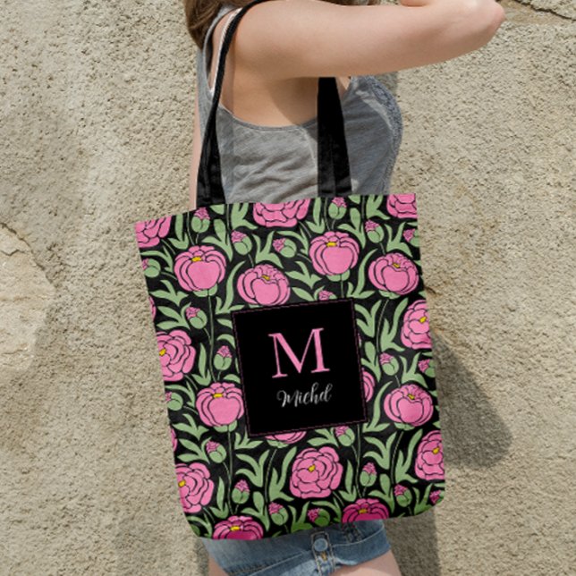 Tote Bag Elégant rose Peony Flowers Personnalisé (Créateur téléchargé)