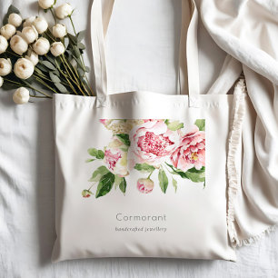 Tote Bag Elégant rose rose vert Aquarelle Peony Floral