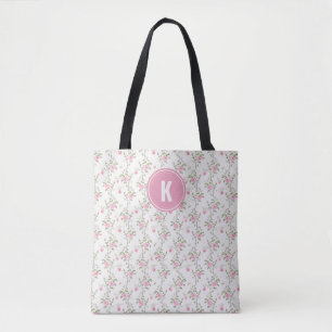 Tote Bag Élégant rose Roses Fleurs Motif Monogramme