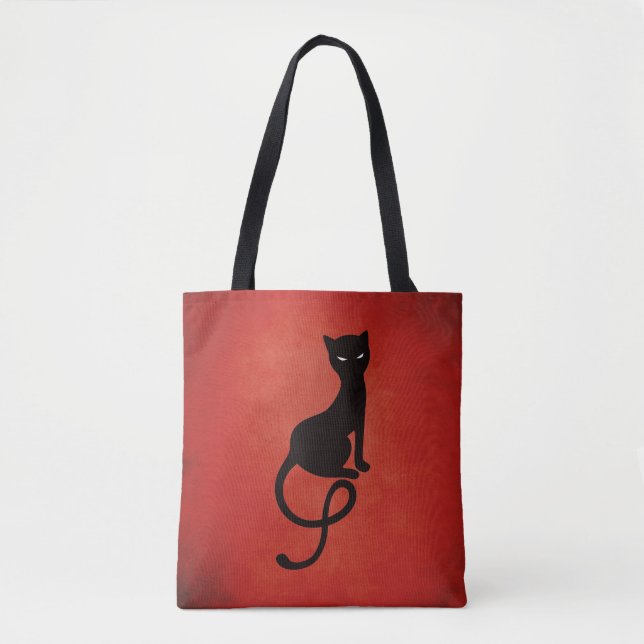 Tote Bag Elegant rouge chat noir mal (Devant)