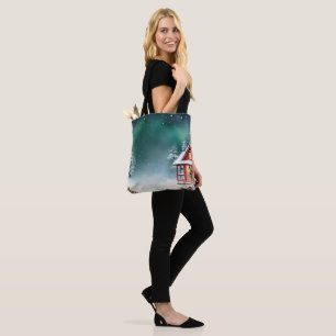 Tote Bag Elégant rouge Neige joyeux sapin de Noël