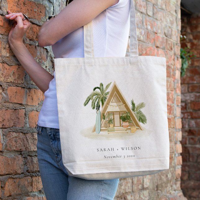 Tote Bag Élégant Rustique Tropical Palm Beach Shack Mariage (Créateur téléchargé)