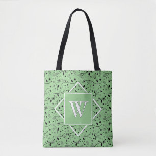 Tote Bag Élégant   Sage Green   Floral   MONOGRAMME