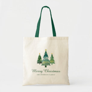 Tote Bag Élégant Script Aquarelle Arbres de Noël