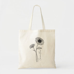 Tote Bag Élégant Script Aster Septembre Nom de la fleur de 