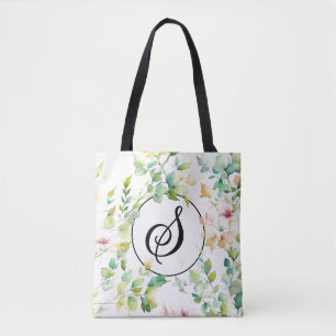 Tote Bag Élégant script botanique aquarelle fleurs sauvages