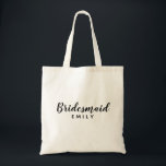 Tote Bag Élégant Script Bridesmaid Nom personnalisé<br><div class="desc">Sac fourre-tout Élégant Script Bridesmaid. Fonctionne avec une police de script tendance et élégante,  personnalise avec le nom de la servante de messagerie.</div>