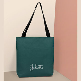 Tote Bag Élégant script de signature personnalisé sarcelle