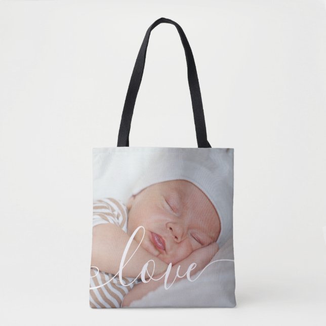 Tote Bag Élégant script moderne pour photo de bébé (Devant)