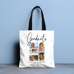 Tote Bag Élégant Script Multi Photo Graduate<br><div class="desc">Élégant Script Multi Photo Graduation Graduate Sacs fourre-tout comprend cinq de vos photos préférées de votre diplôme d'études supérieures ou secondaires avec le script moderne tourbillonnant de calligraphie noire superposition "Graduate". Simple,  élégant et classe. Créé par ©Evco Studio www.zazzle.com/store/evcostudio</div>