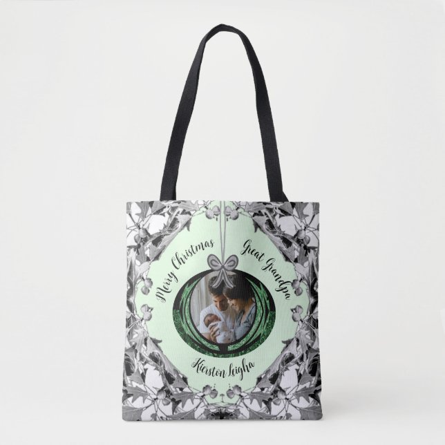 Tote Bag Élégant Script Photo Cadeaux de Noël Ornements (Devant)