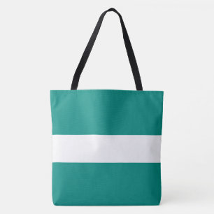 Tote Bag Élégant Sport Chic Larges Rayures Sarcelle et Blan