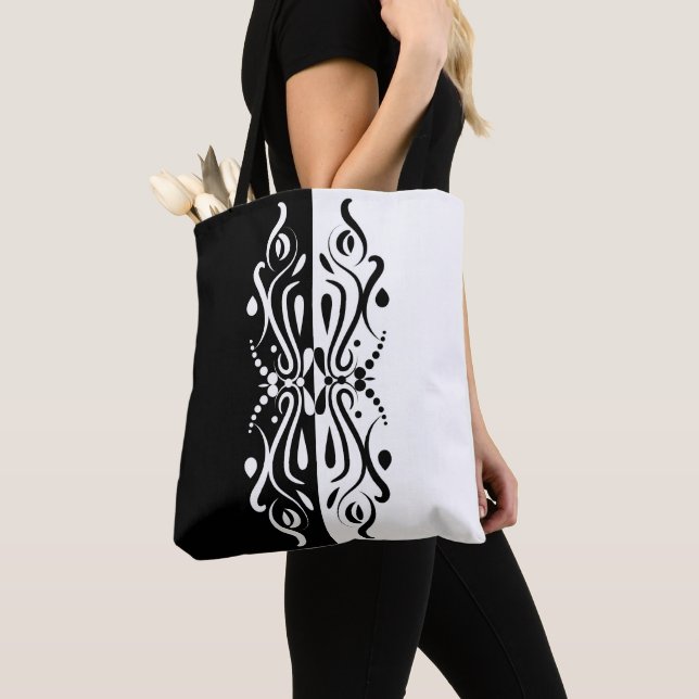 Tote Bag Élégant style arlequin Abstrait noir et blanc (De près)