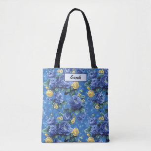 Tote Bag Élégant Style Mignon Bleu Botanique Floral