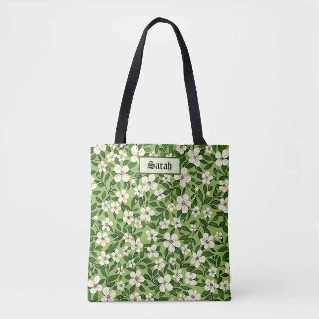 Tote Bag Élégant Style Mignon Botanique Floral Vert (Devant)