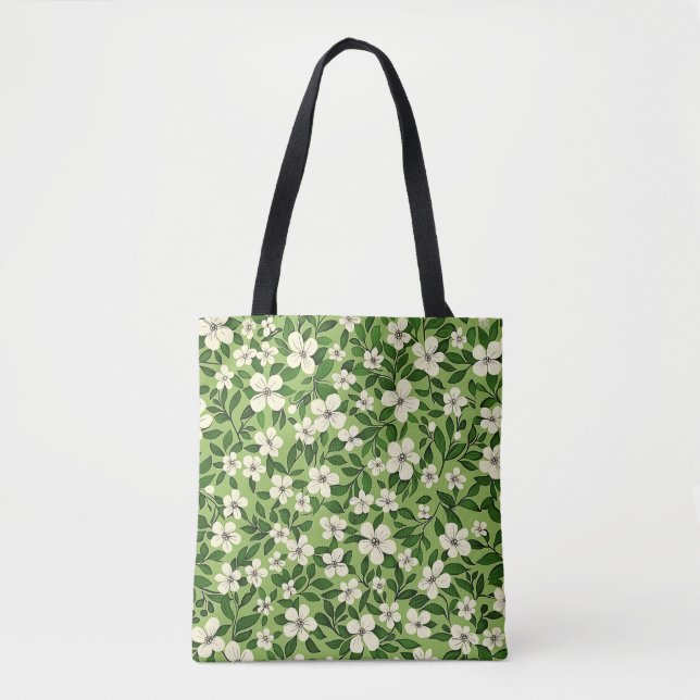 Tote Bag Élégant Style Mignon Botanique Floral Vert (Devant)