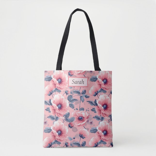 Tote Bag Elegant Stylish Cute Boho Pink Botanical Floral (Devant)