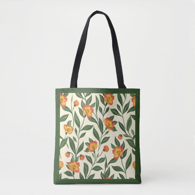 Tote Bag Élégant Stylish Cute Orange Botanical Floral (Devant)
