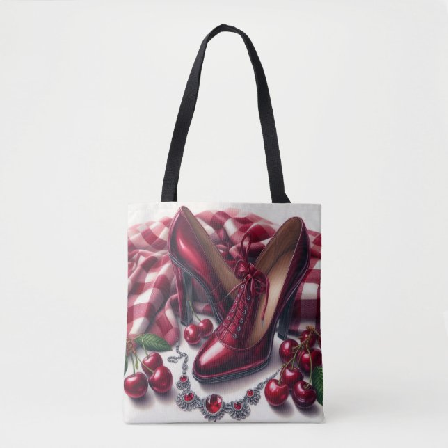 Tote Bag Élégant talons rouges hauts avec cerise (Devant)