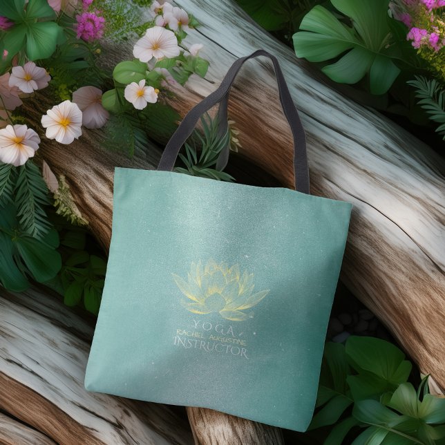 Tote Bag Élégant Turquoise Gold Lotus Yoga instructeur de m (Créateur téléchargé)