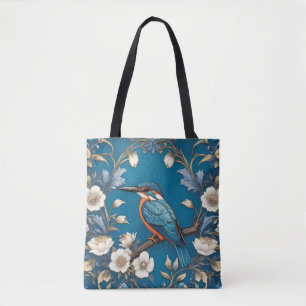 Tote Bag Élégant turquoise Kingfisher Bird Floral