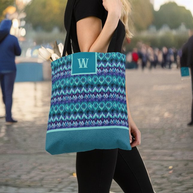 Tote Bag Élégant Turquoise violet Motif Tribal (Créateur téléchargé)