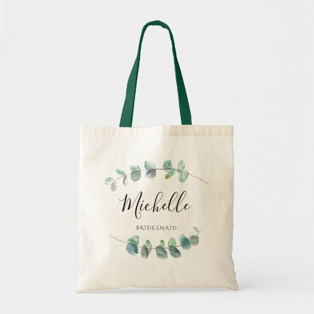 Tote Bag Elégant vert Bridesmade Eucalyptus Nom feuille (Devant)