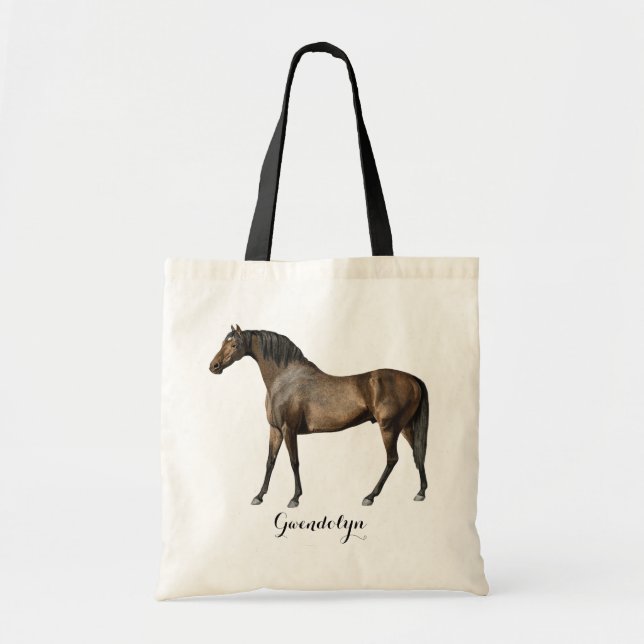 Tote Bag Elegant Vintage Horse Equestrian Custom Name (Devant)