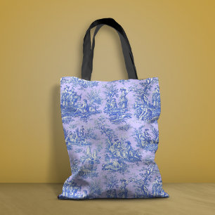 Tote Bag Élégant vintage violet bleu toile de jouy imprimé