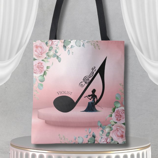Tote Bag Elegant Viola Player Pink Floral Violist Music (Makes a wonderful, personalized gift for any passionate viola player or music instructor)