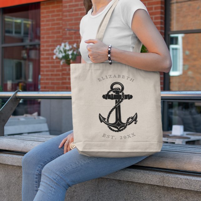 Tote Bag Elégante Ancre noire Nautique Personnalisée (Créateur téléchargé)