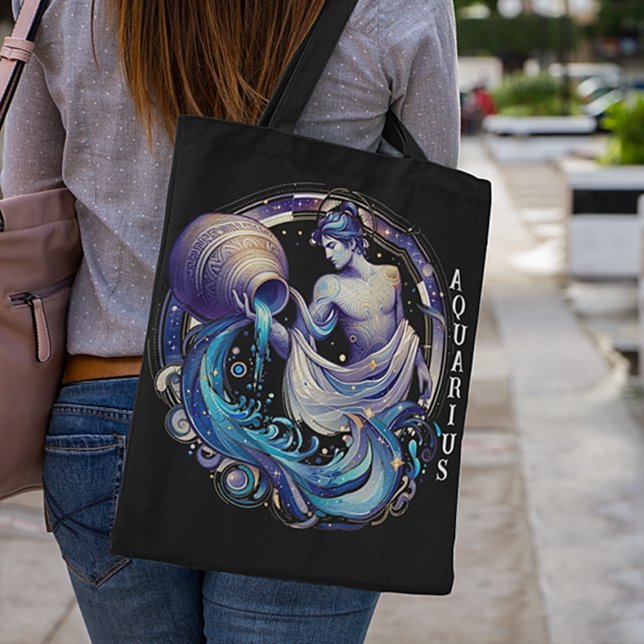 Tote Bag Elégante aquarelle Aquarius Zodiac Noir (Créateur téléchargé)