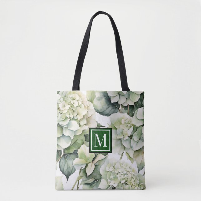 Tote Bag Elégante aquarelle blanche vert hydrangée florale (Devant)