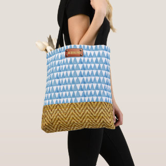 Tote Bag Elégante aquarelle bleue apparence de rotin géomét