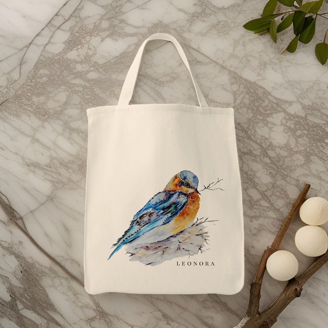 Tote Bag Elégante aquarelle Bluebird Personnaliser (Créateur téléchargé)