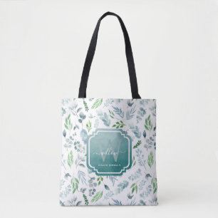 Tote Bag Elégante aquarelle Botanique Verdure Monogramme