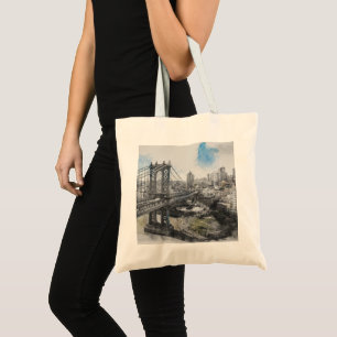 Tote Bag Elégante aquarelle Brooklyn Bridge NYC