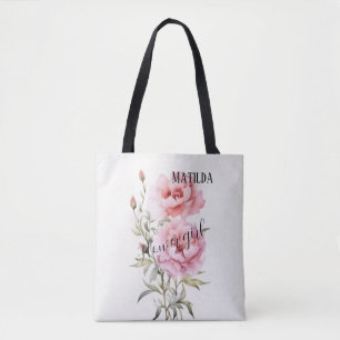 Tote Bag Elégante aquarelle Peonies roses Fourre-tout perso