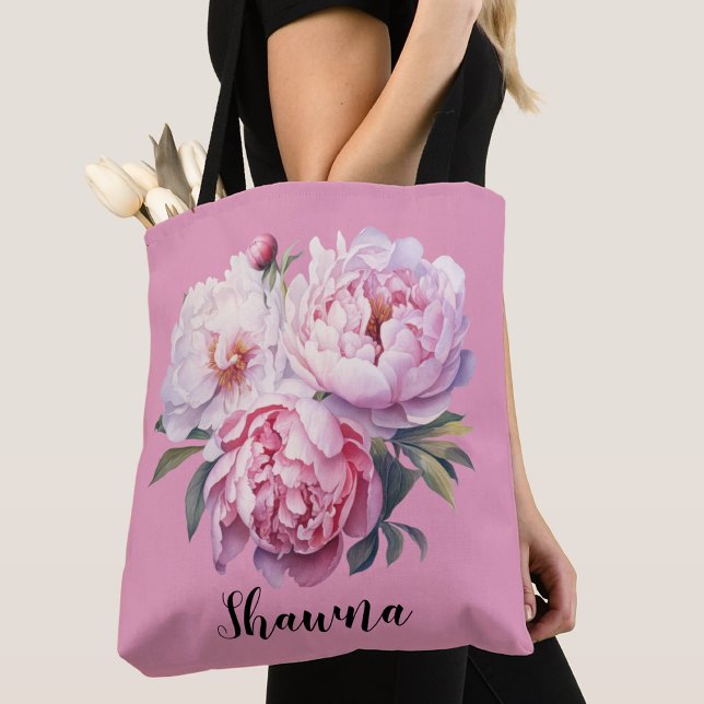 Tote Bag Elégante Aquarelle rose-Bleu Floral Bridesmaid (Créateur téléchargé)