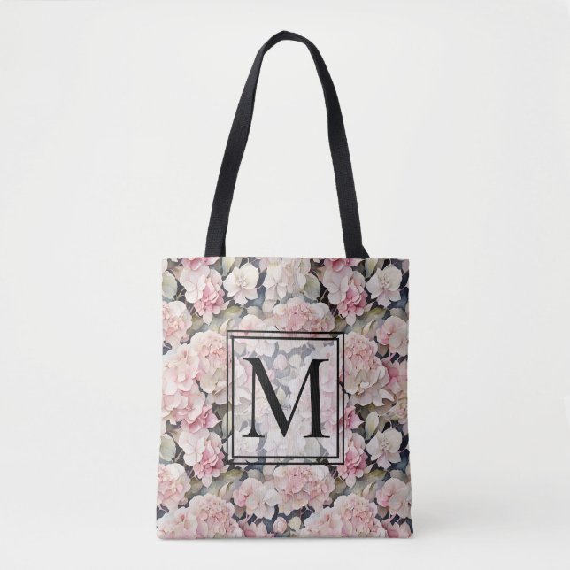 Tote Bag Elégante aquarelle rose hydrangées florales (Devant)