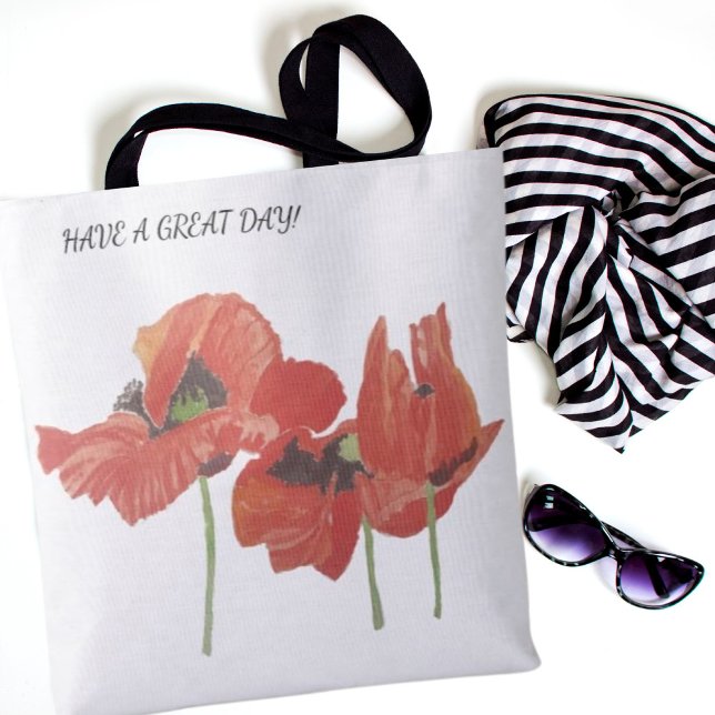 Tote Bag Elégante aquarelle Rouge Poppies Deux côtés Option (Créateur téléchargé)