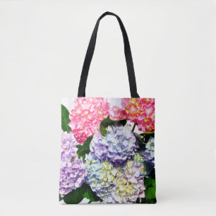 Tote Bag Elégante bouquet fleuri rose violet bleu