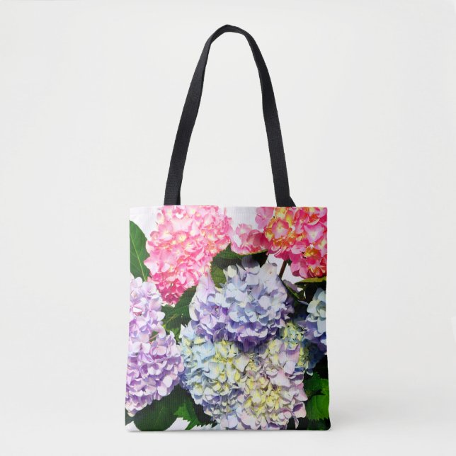Tote Bag Elégante bouquet fleuri rose violet bleu (Devant)