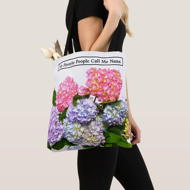 Tote Bag Elégante bouquet fleuri rose violet bleu (De près)