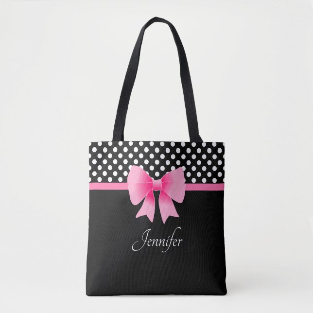 Tote Bag Elégante Bow Noir Et Blanc Rose (Devant)