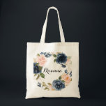 Tote Bag Élégante calligraphie florale hivernale<br><div class="desc">Cet élégant sac fourre-tout de calligraphie florale hivernale est le cadeau mariage parfait pour présenter vos demoiselles d'honneur et votre servante d'honneur pour un mariage moderne. Le design présente de belles peintes à la main bleu foncé, bleu, bleu marine, rose, rousse, fleurs d'or et feuillage vert, entassés dans d'élégants bouquets....</div>